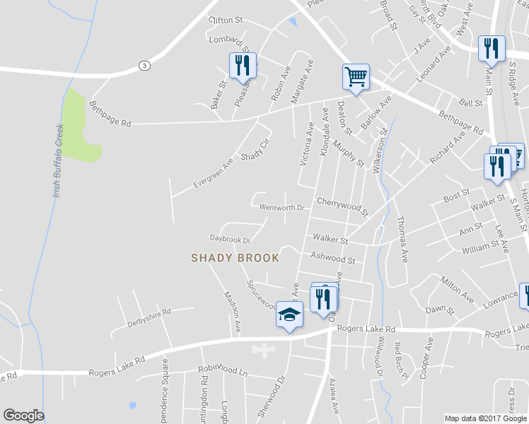 map of restaurants, bars, coffee shops, grocery stores, and more near 1015 Wentworth Drive in Kannapolis