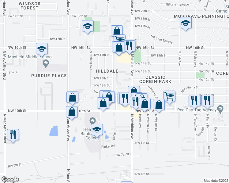 map of restaurants, bars, coffee shops, grocery stores, and more near 1204 North Harvard Avenue in Oklahoma City