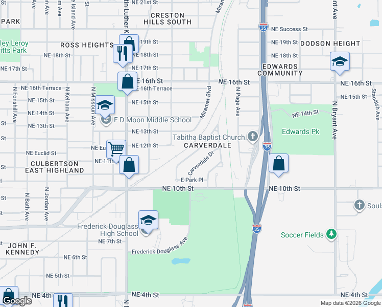 map of restaurants, bars, coffee shops, grocery stores, and more near 1161 Bellevidere Drive in Oklahoma City