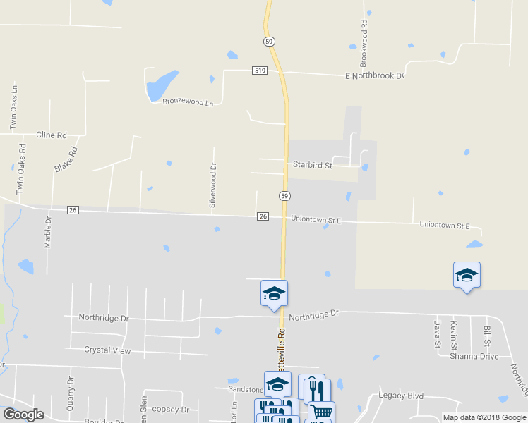 map of restaurants, bars, coffee shops, grocery stores, and more near 2032 Old Uniontown Road in Van Buren