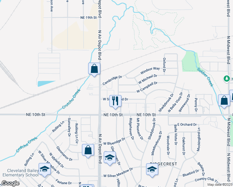 map of restaurants, bars, coffee shops, grocery stores, and more near 4007 North Oak Grove Drive in Midwest City