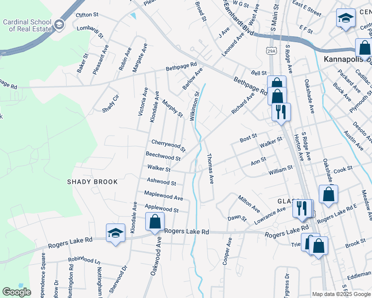 map of restaurants, bars, coffee shops, grocery stores, and more near 1014 Richard Avenue in Kannapolis