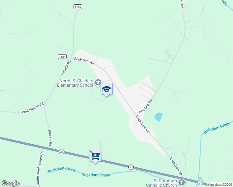 map of restaurants, bars, coffee shops, grocery stores, and more near 2565 Rock Dam Road in Lincolnton