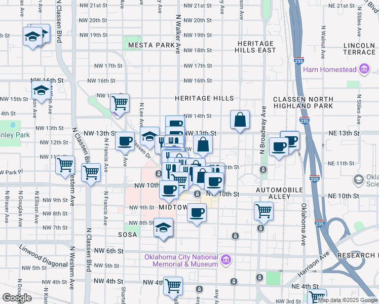 map of restaurants, bars, coffee shops, grocery stores, and more near 406 Northwest 12th Street in Oklahoma City