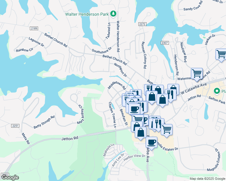 map of restaurants, bars, coffee shops, grocery stores, and more near 20113 North Cove Road in Cornelius