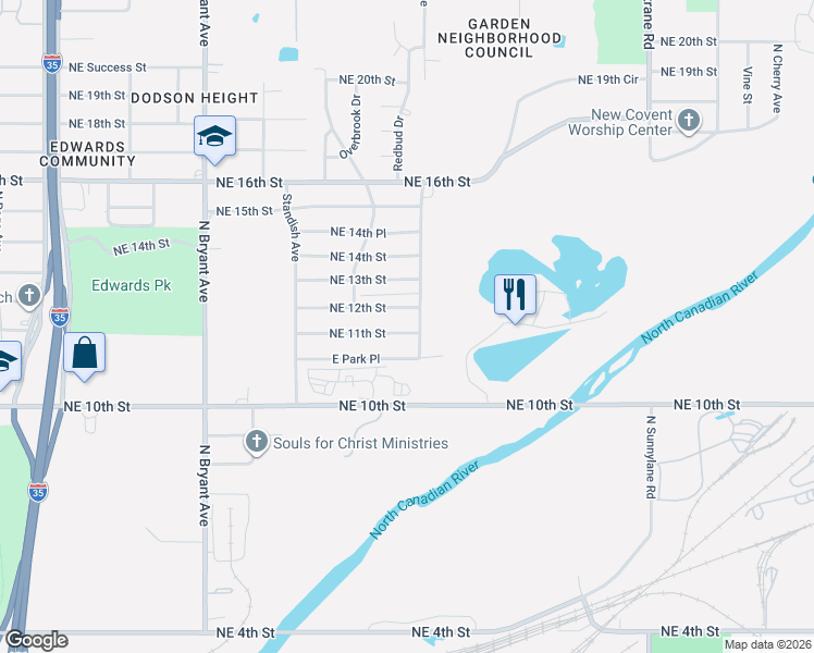 map of restaurants, bars, coffee shops, grocery stores, and more near 3353 Northeast 11th Street in Oklahoma City