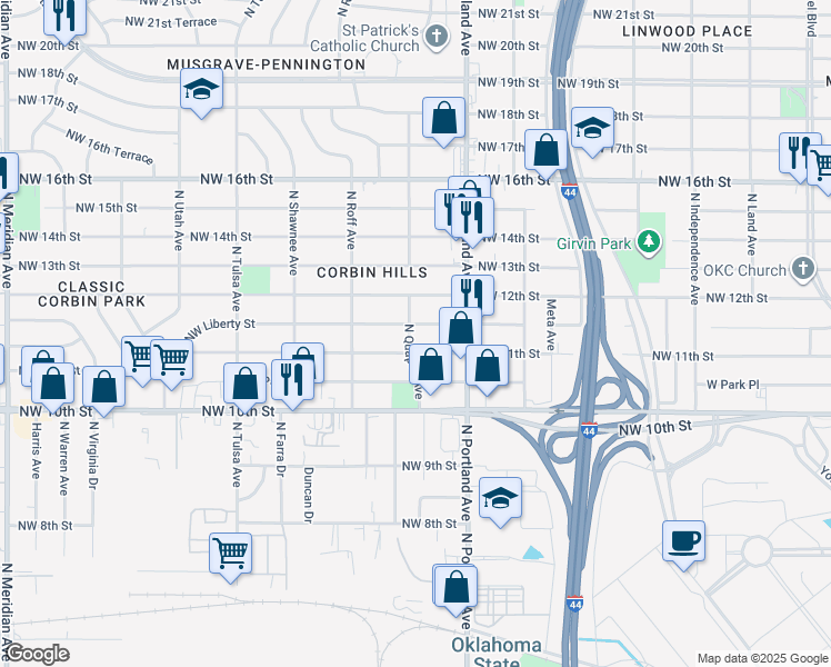 map of restaurants, bars, coffee shops, grocery stores, and more near 3745 Northwest 11th Street in Oklahoma City