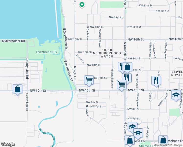 map of restaurants, bars, coffee shops, grocery stores, and more near in Oklahoma City