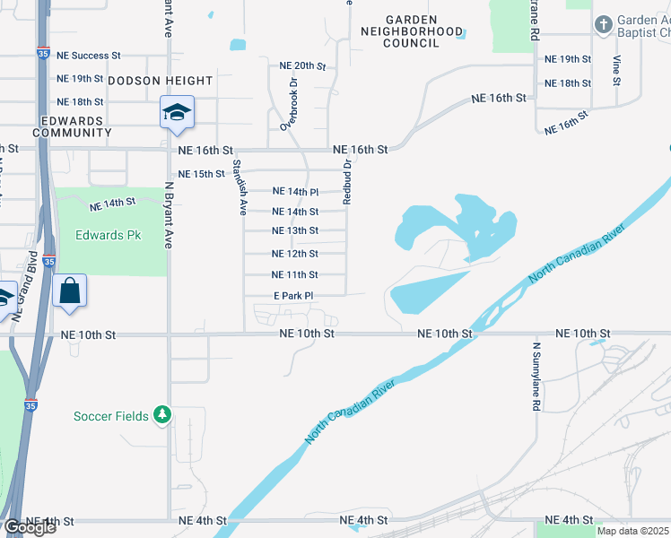 map of restaurants, bars, coffee shops, grocery stores, and more near 3353 Northeast 11th Street in Oklahoma City