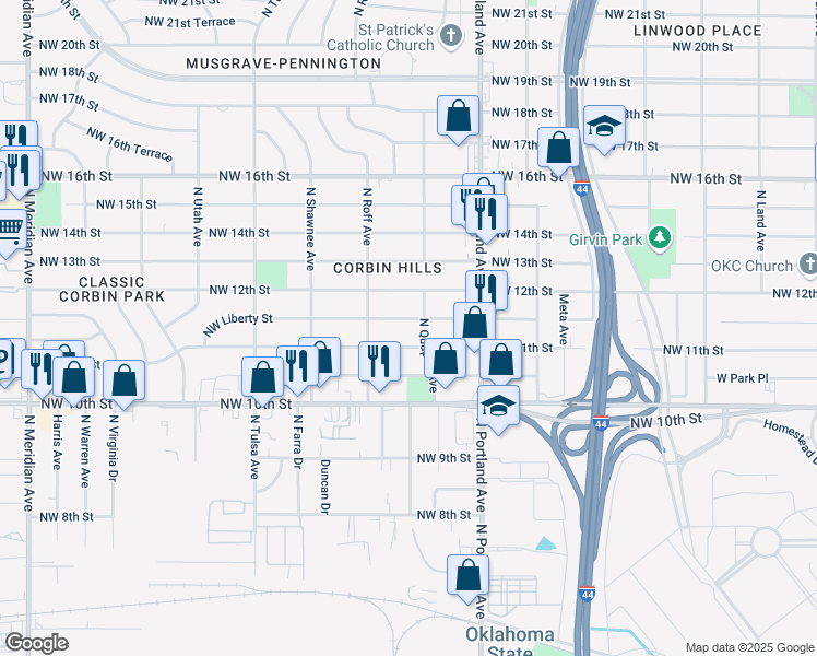 map of restaurants, bars, coffee shops, grocery stores, and more near 3745 Northwest 11th Street in Oklahoma City