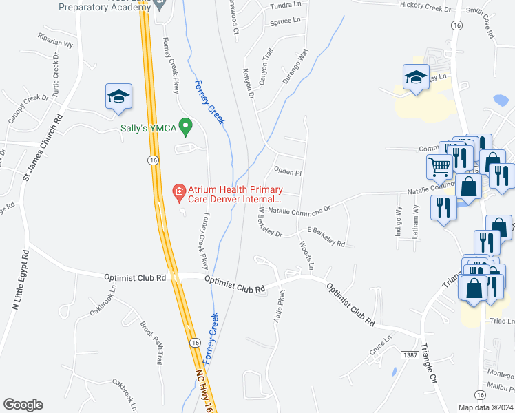 map of restaurants, bars, coffee shops, grocery stores, and more near 7596 West Berkeley Road in Denver