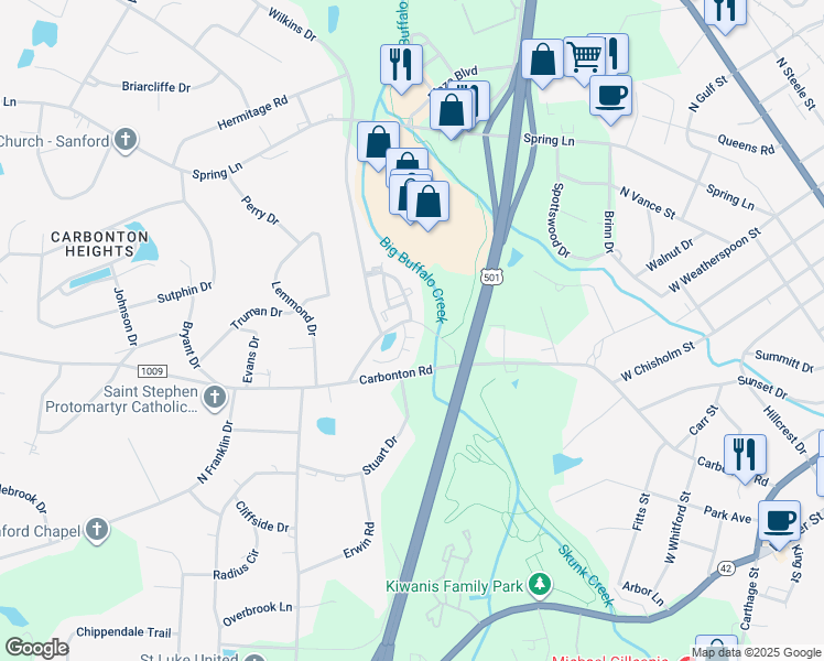 map of restaurants, bars, coffee shops, grocery stores, and more near 1701 Portico Circle in Sanford