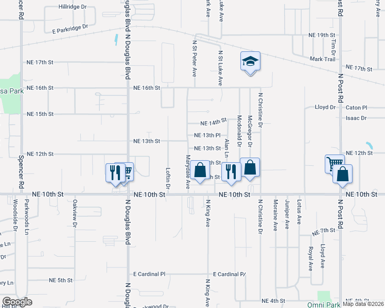 map of restaurants, bars, coffee shops, grocery stores, and more near 9309 Northeast 12th Street in Midwest City