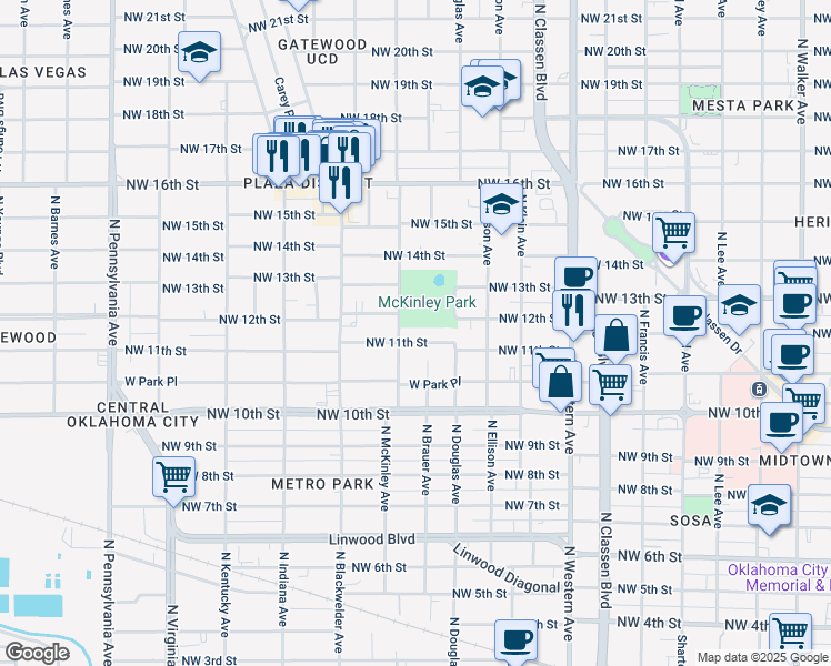 map of restaurants, bars, coffee shops, grocery stores, and more near 1508 Northwest 11th Street in Oklahoma City