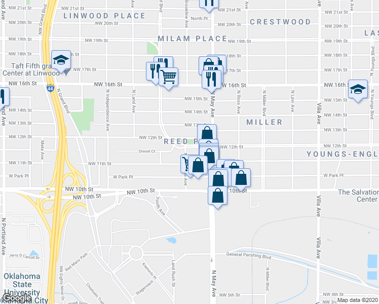 map of restaurants, bars, coffee shops, grocery stores, and more near 1208 North Brookline Avenue in Oklahoma City