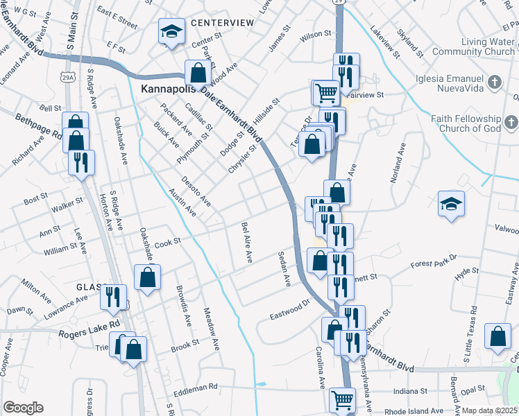 map of restaurants, bars, coffee shops, grocery stores, and more near 508 Cook Street in Kannapolis
