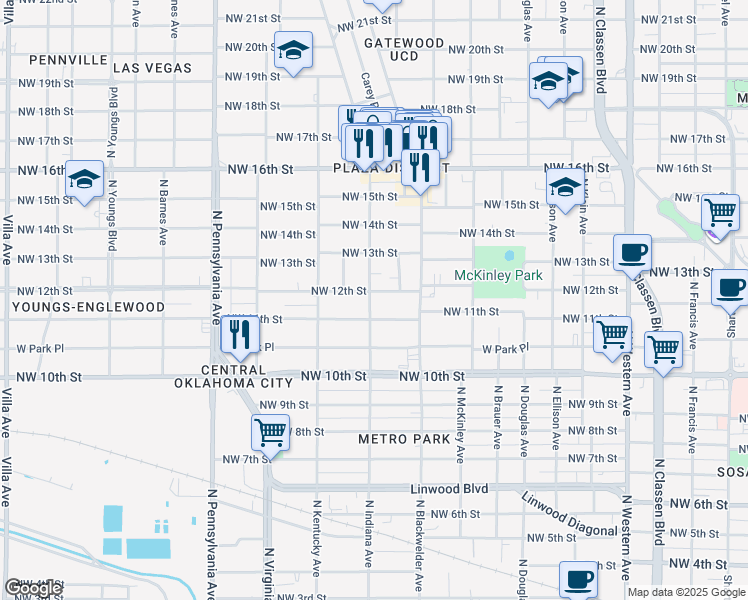 map of restaurants, bars, coffee shops, grocery stores, and more near 1737 Northwest 11th Street in Oklahoma City