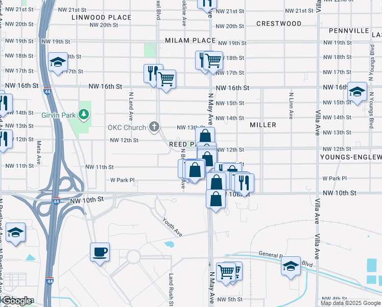 map of restaurants, bars, coffee shops, grocery stores, and more near 1208 North Brookline Avenue in Oklahoma City