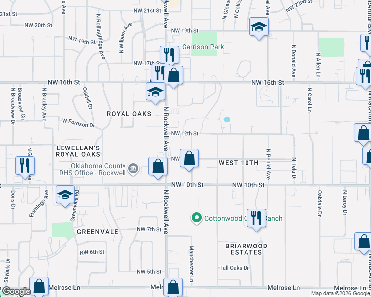 map of restaurants, bars, coffee shops, grocery stores, and more near 6905 Northwest 11th Street in Oklahoma City