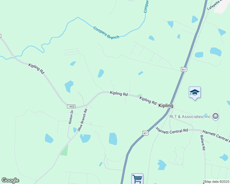 map of restaurants, bars, coffee shops, grocery stores, and more near 446 Kipling Road in Fuquay-Varina