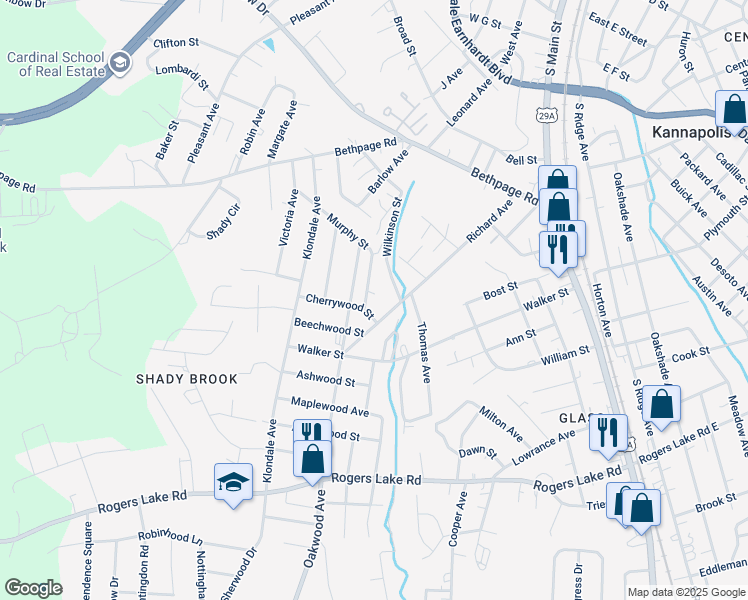 map of restaurants, bars, coffee shops, grocery stores, and more near 700 Murphy Street in Kannapolis