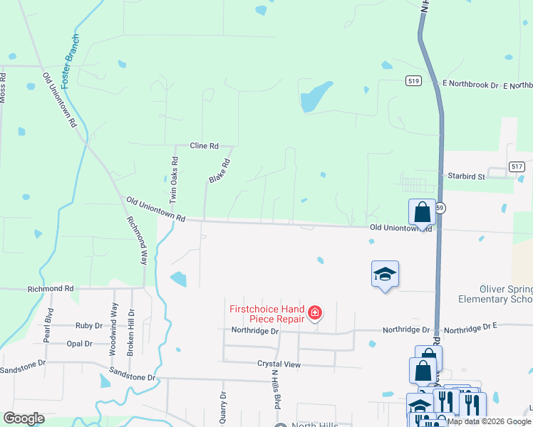 map of restaurants, bars, coffee shops, grocery stores, and more near 2100-2114 Old Uniontown Road in Van Buren