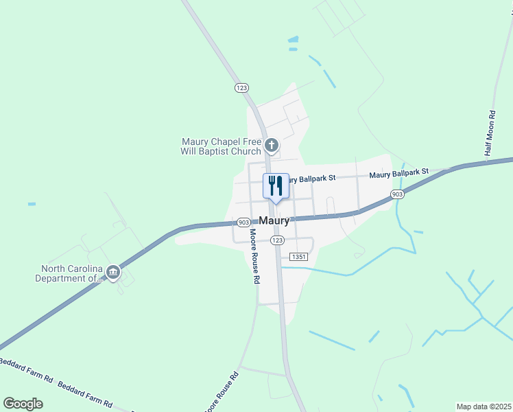 map of restaurants, bars, coffee shops, grocery stores, and more near Whitley Street in Greene County