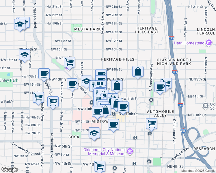 map of restaurants, bars, coffee shops, grocery stores, and more near in Oklahoma City