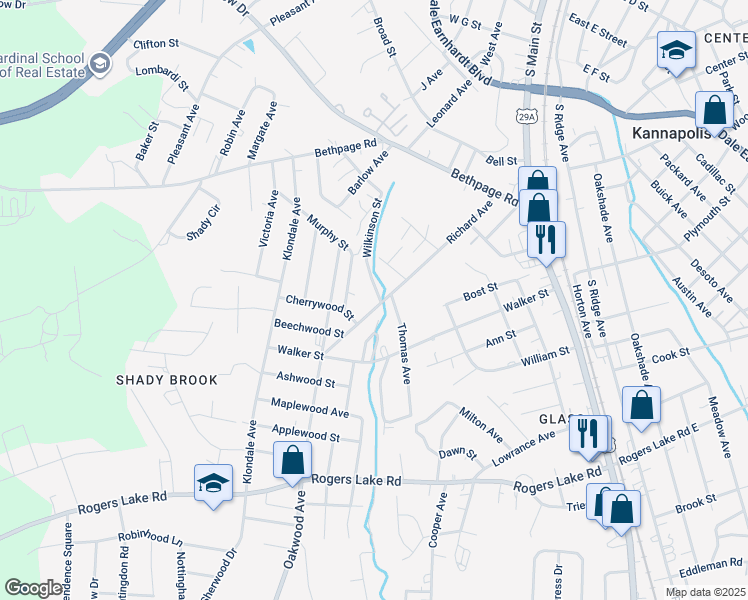 map of restaurants, bars, coffee shops, grocery stores, and more near 1004 Richard Avenue in Kannapolis
