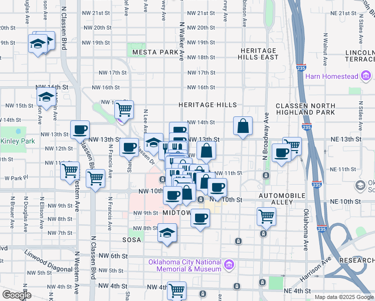 map of restaurants, bars, coffee shops, grocery stores, and more near in Oklahoma City