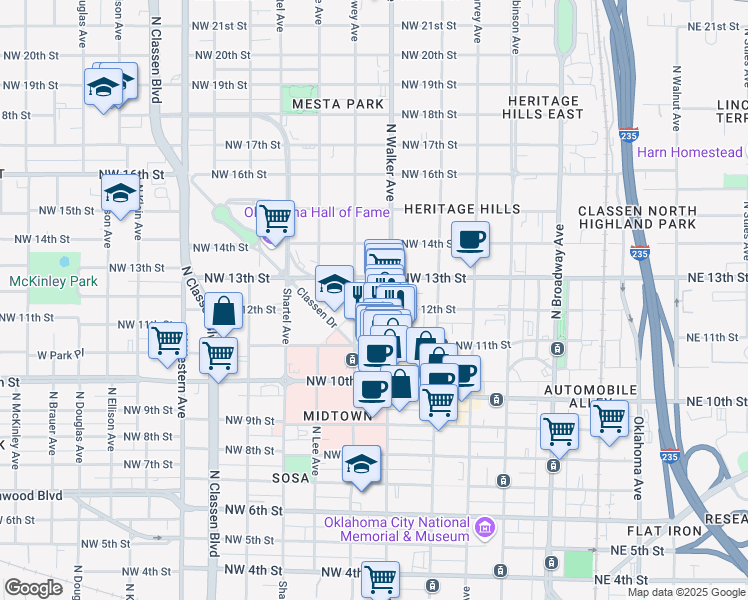 map of restaurants, bars, coffee shops, grocery stores, and more near 528 Northwest 12th Street in Oklahoma City