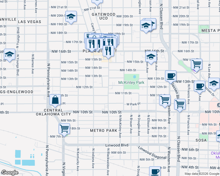 map of restaurants, bars, coffee shops, grocery stores, and more near 1209 North Blackwelder Avenue in Oklahoma City