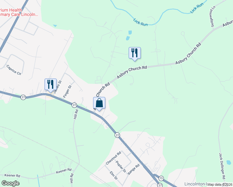 map of restaurants, bars, coffee shops, grocery stores, and more near 3170 Asbury Church Road in Lincolnton