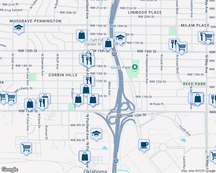 map of restaurants, bars, coffee shops, grocery stores, and more near 1208 North Saint Clair Avenue in Oklahoma City