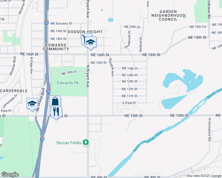 map of restaurants, bars, coffee shops, grocery stores, and more near 1305 Standish Avenue in Oklahoma City