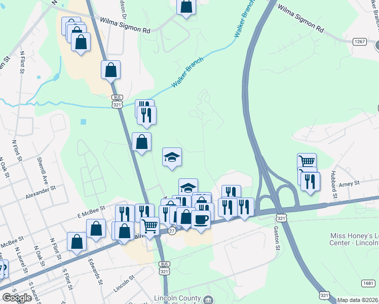 map of restaurants, bars, coffee shops, grocery stores, and more near 445 Roper Road in Lincolnton