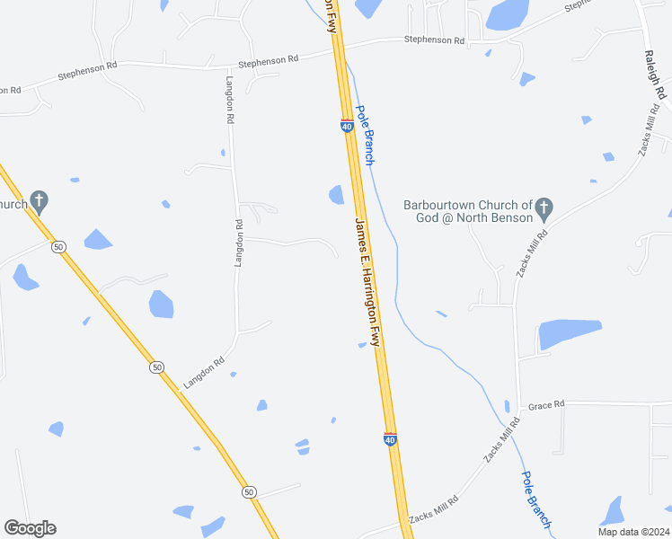 map of restaurants, bars, coffee shops, grocery stores, and more near 290 Hunter Fox Trail in Angier