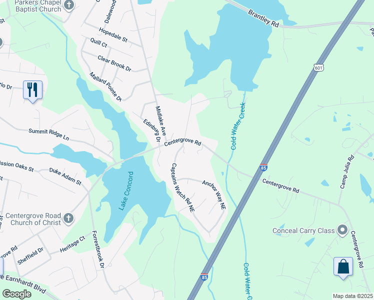 map of restaurants, bars, coffee shops, grocery stores, and more near 4750 J W Cline Road in Kannapolis