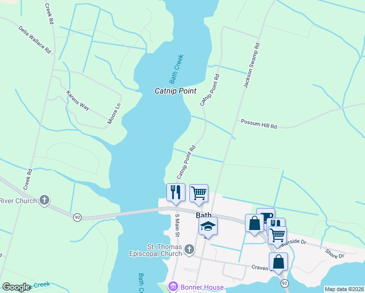 map of restaurants, bars, coffee shops, grocery stores, and more near 118-178 Catnip Point Road in Bath