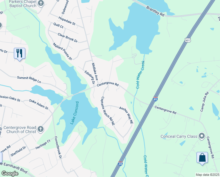 map of restaurants, bars, coffee shops, grocery stores, and more near 4750 J W Cline Road in Kannapolis