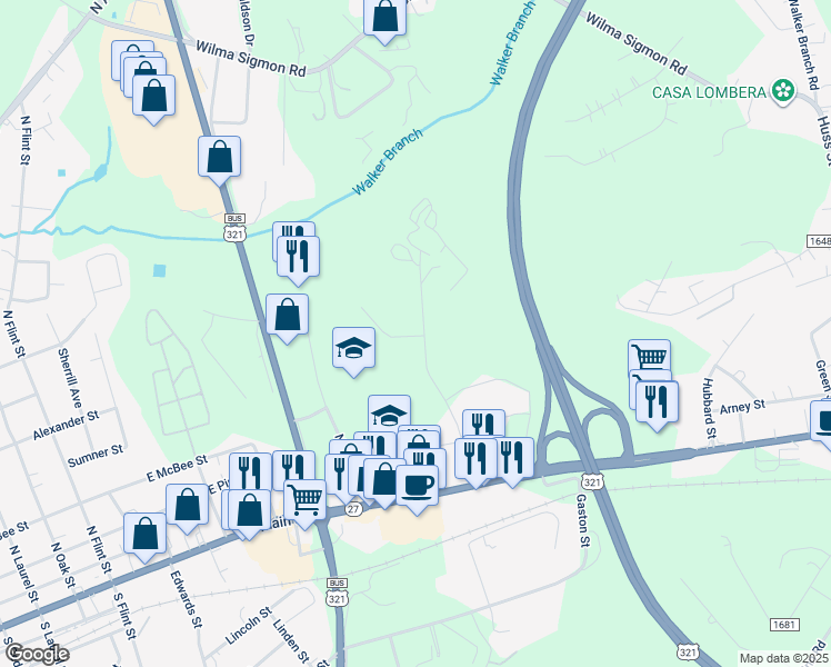 map of restaurants, bars, coffee shops, grocery stores, and more near 445 Roper Road in Lincolnton