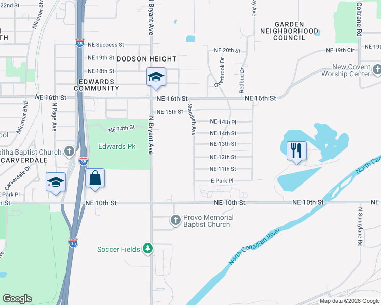 map of restaurants, bars, coffee shops, grocery stores, and more near 1305 Standish Avenue in Oklahoma City