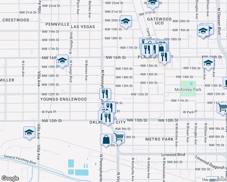 map of restaurants, bars, coffee shops, grocery stores, and more near in Oklahoma City