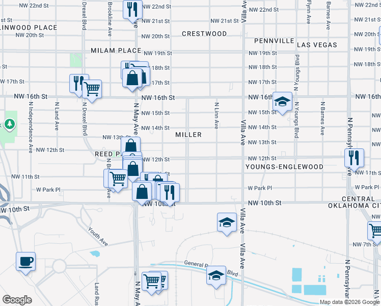 map of restaurants, bars, coffee shops, grocery stores, and more near 2700 Northwest 13th Street in Oklahoma City