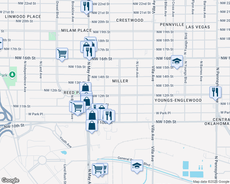 map of restaurants, bars, coffee shops, grocery stores, and more near 2700 Northwest 13th Street in Oklahoma City