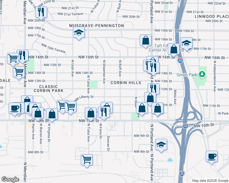 map of restaurants, bars, coffee shops, grocery stores, and more near 3915 Northwest 12th Street in Oklahoma City