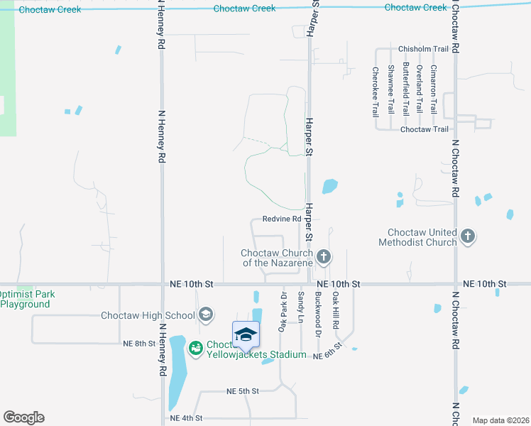 map of restaurants, bars, coffee shops, grocery stores, and more near 14351 Redvine Road in Choctaw