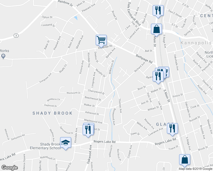 map of restaurants, bars, coffee shops, grocery stores, and more near 710 Murphy Street in Kannapolis