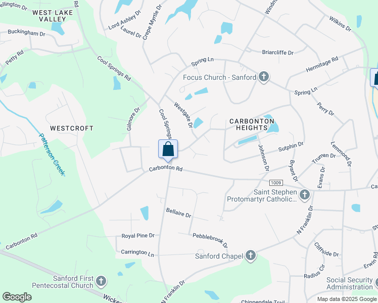 map of restaurants, bars, coffee shops, grocery stores, and more near 2326 Grassmere Court in Sanford
