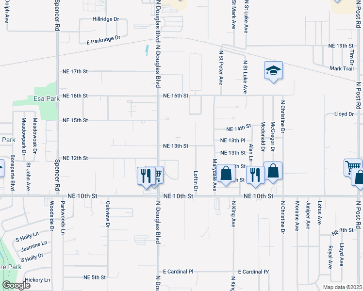 map of restaurants, bars, coffee shops, grocery stores, and more near 9101 Northeast 13th Street in Midwest City